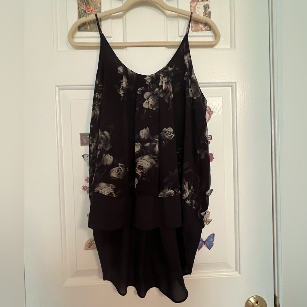 Hi-low Adjustable Floral Black Flowy Tank Top | Whimsigoth Grunge Fairycore Goth
